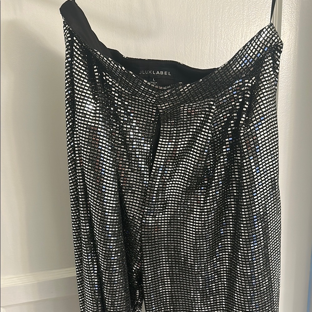 Jluxlabel Black and Silver Sequin Pants Sz L